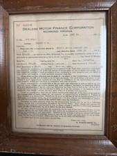 1926 Ford Roadster Dealers Motor Finance Doc Vintage Collectible Richmond VA