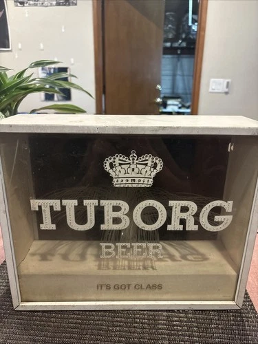 Vintage Tuborg Beer Lighted Fiber Optic Sign Lights Up Tested/works Dented Back