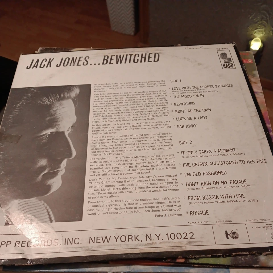 Jack Jones - Bewitched Vinyl LP (1963 Kapp Records KS-3365) - Image 2 of 2