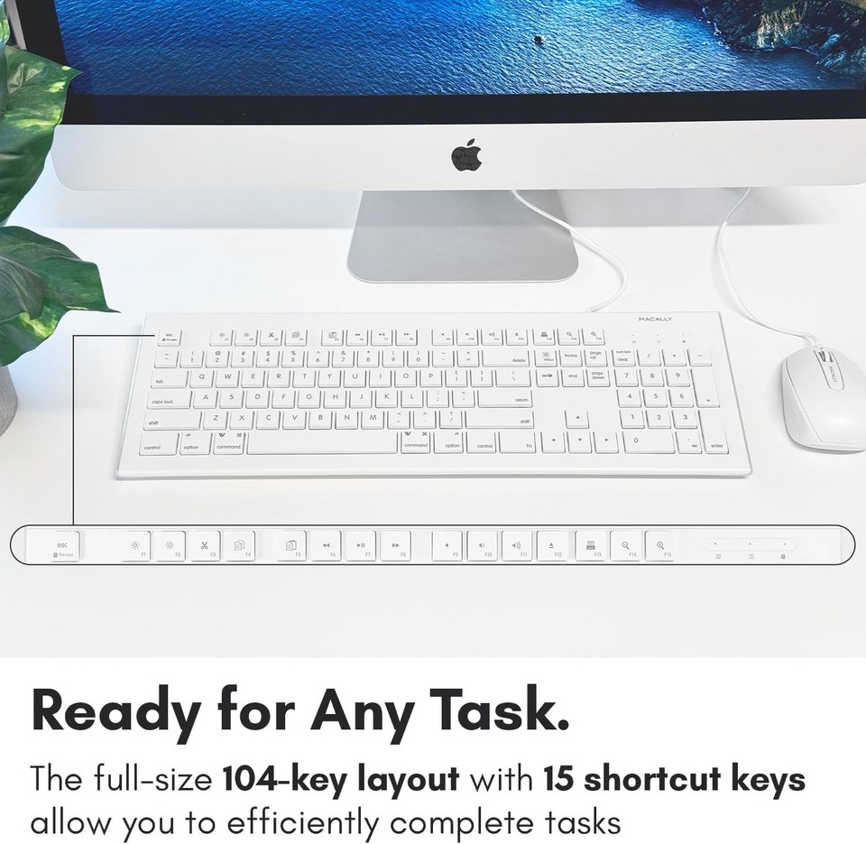 Macally 104 Key full-size USBlug & Play Wired Computer keyboard For Mac ...
