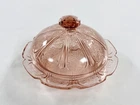 Vintage Jeanette Pink Cherry Blossom Depression Glass Butter Dish Original 1930s