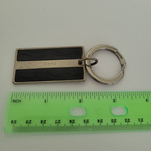Gucci Schlüsselanhänger Ring Fob Ring Charm Leder schwarz silber klein Keychain Designer - Bild 9 von 9