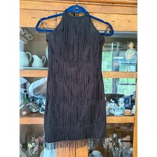 SHEIN Women's Black Belle Plunging Neck Layered Fringe Cami Bodycon Dress Sz xl