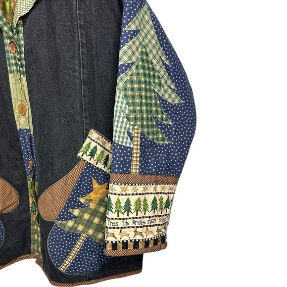 Handmade Patchwork Denim Quilted Jacket Coat Cott… - image 14