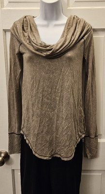 WE THE FREE Women's Cosmo Size P/S Taupe Thin Knit Cowl Neck Long Sleeve Boho