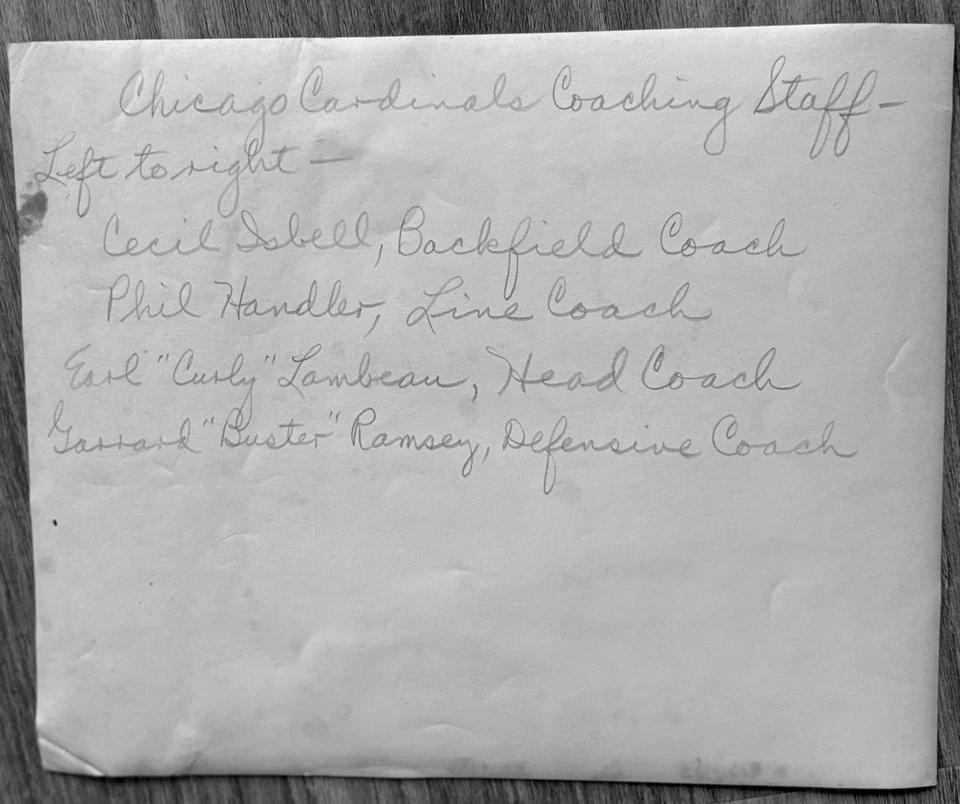 1950 Chicago Cardinals Coaching Staff with Curly Lambeau Vintage 1 Photo, 8 x 10 - Image 3 of 3