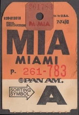 Pan Am Pan American Airways flown baggage check MIA Miami 1974