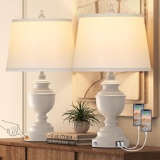 Vpazg Table Lamps Set of 2, Modern Farmhouse Nightstand Lamp 23.5inch, White