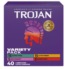 Trojan Variety Pack Assorted Premium Latex Condoms 40 Count