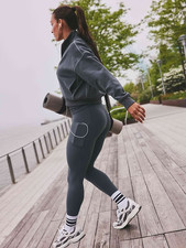 Athleta S SMALL Salutation Stash Fold Over 7/8 Tight Leggings, Shadow Grey NWT