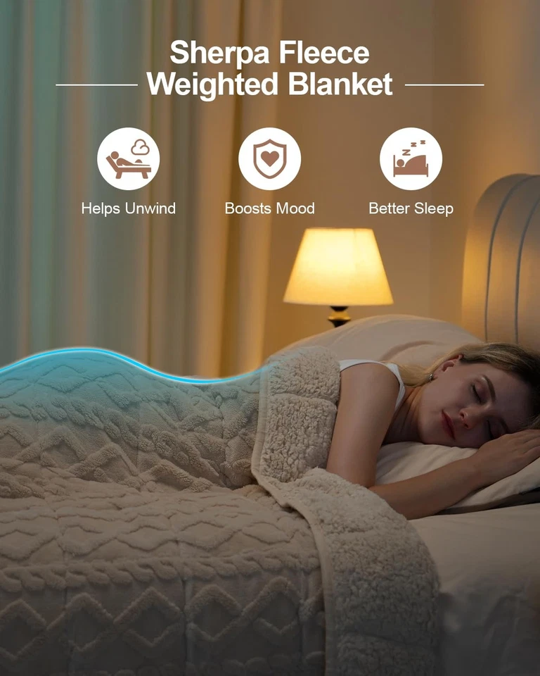 Manta con peso de lana Sherpa suave súper difusa, 15 libras de doble cara mullida Hea... Foto 2 de 4