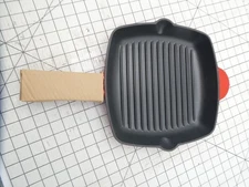 Nutrichef Red Enamel Cast Iron Fry Pam Skillet Grill Griddle RIDGES 11”