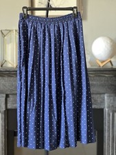 Vtg 80s Pleated Blue  White Polka Dot Cottage Midi Circle Skirt Cricket Lane M