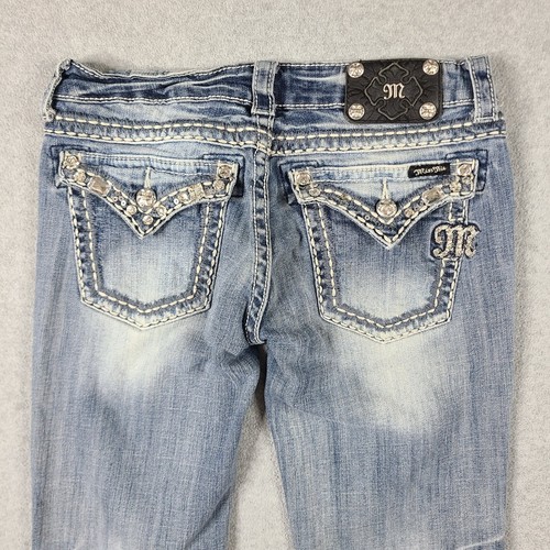 Miss Me JE5439p2 Blue Embroidered Stud Rhinestone Low Rise Cuff Capri Jeans 30 - Picture 7 of 13