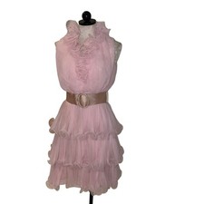 Vintage Miss Elliette Dress Womens Size Small Pink Chiffon Tiered California