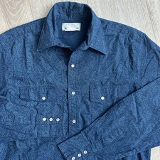 Wrangler Western Shirt Men M Blue Pearl Snap Paisley Yoke Cowboy Wrancher Dark