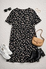 Yours Black Daisy Print Midi Dress UK 20 New With Tags Plus Size Summer Chic