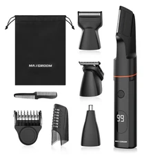 Waterproof Body Hair Trimmer for Men - Electric Grooming Kit with LED Display