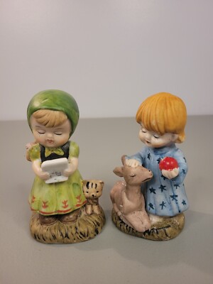 Vintage Rusties Girl Singing With Cat Feeding Deer Apple Lot of 2