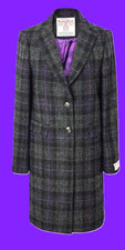 Harris Tweed Ladies Coat Sz 12 Uk Charcoal And Purple Windowpane -new With Tags