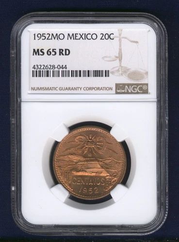 MEXICO ESTADOS UNIDOS  1952  20 CENTAVOS GEM UNCIRCULATED CERTIFIED NGC MS65-RD