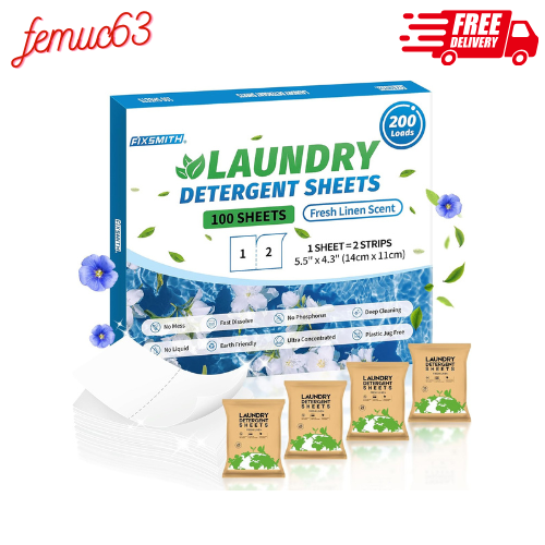 FIXSMITH Laundry Detergent Sheets - 200 Loads (100 Sheets) Fresh Linen Scent