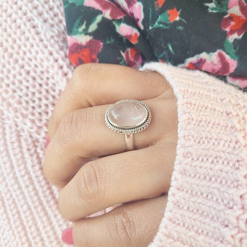 Genuine Rose Quartz Ring, Silver Rose Quartz Ring, Rose Quartz Ring, Dainty Ring - Picture 2 of 12