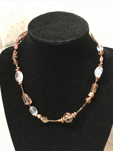 Lia Sophia 14” Bronze Pink Brown Clear Glass Beaded Short Necklace - 第 5/12 張圖片