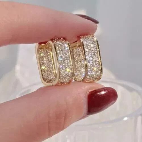 2Ct Lab Created Diamond Round Cluster Hoop Women Earring 14K Yellow Gold Plated