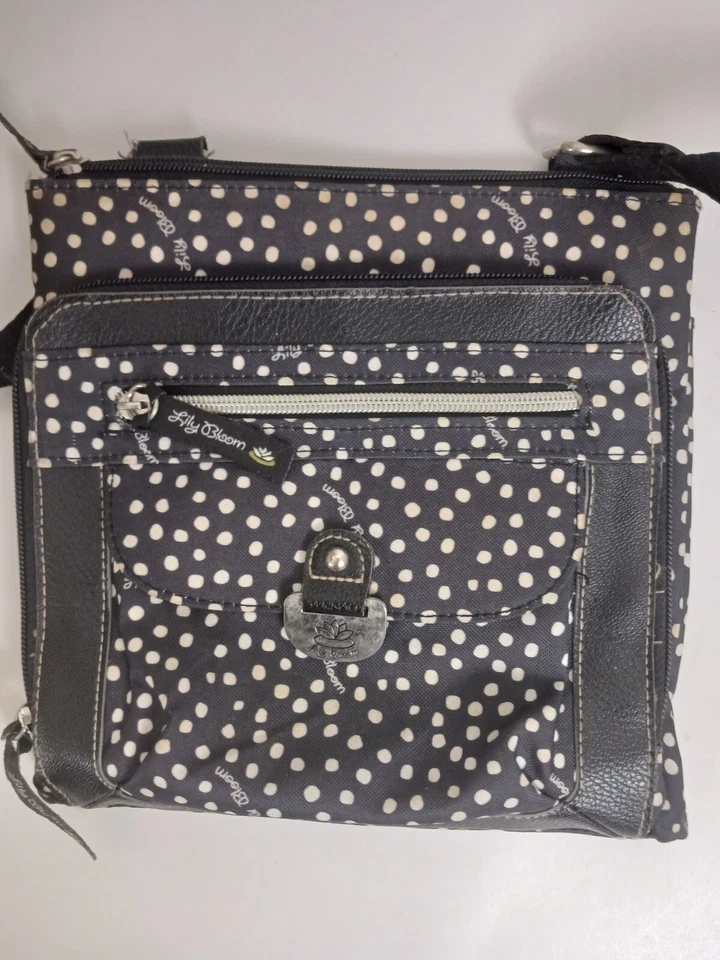 Cartera Bandolera Lilly Bloom Negra Blanca Lunares Correa Ajustable Foto 3 de 4