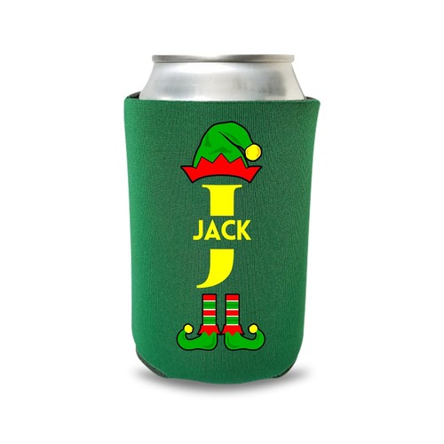 Custom Christmas Party Gift Can Cooler, Elf Monogram With Your Name Beer Coolies - Foto 9 di 14