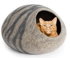 MEOWFIA PREMIUM FELT CAT BED CAVE 100 MERINO WOOL LIGHT GREY/MEDIUM 