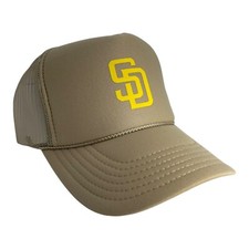 NEW SAN DIEGO PADRES CREAM TAN CAP 5 PANEL HIGH CROWN TRUCKER SNAPBACK TRENDY