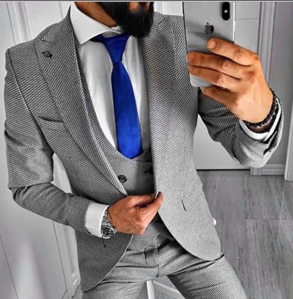 Designer Negocios Gris Blanco Patrón Traje Chaqueta Chaleco Equipado Slim Fit 50