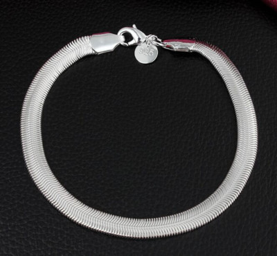 Wholesale 925 Sterling Silver Unisex Flat Soft Snake Bone Bracelet 6MM H164 