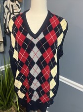 Vintage Navy Red argyle Alan Paine diamond sweater vest size XL