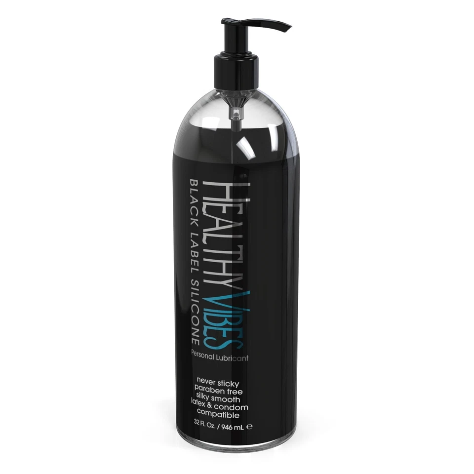 Lubricante personal íntimo de silicona etiqueta negra de 32 oz de Healthy Vibes Lube Foto 3 de 4