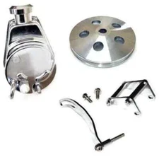 SB Chevy SBC Chrome Saginaw Style Power Steering Pump W Bracket Pump Pulley Kit