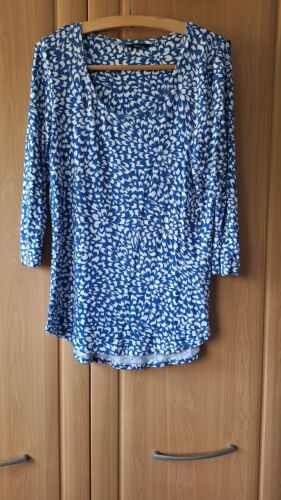 Size 14 crew neck royal blue and white pattern Long line Top M&Co 3/4 sleeves