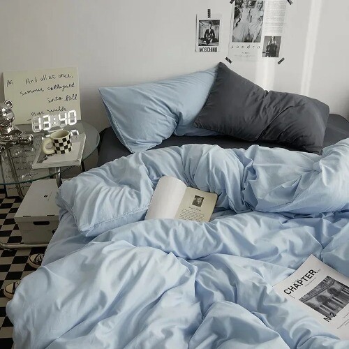 Double Washed Cotton Bettwäsche 4-teiliges Set Studentenwohnheim Bettwäsche Duvet Set - Bild 14 von 38