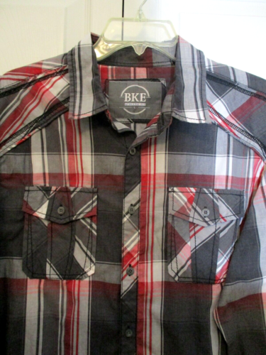 BKE Western Style Plaid Shirt sz L Black Gray Red Athletic Fit - Picture 1 of 12