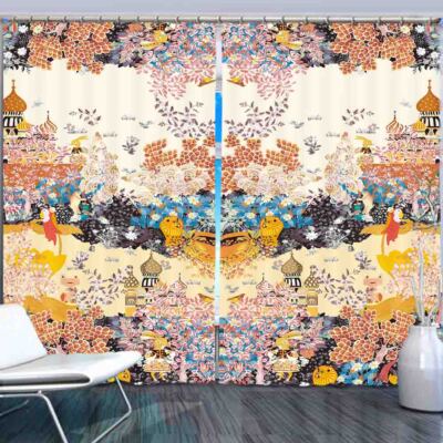 Map Lock Film Lines 3D Curtain Blockout Photo Printing Curtains Drape Fabric