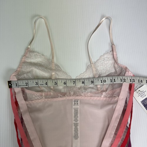 Hanky Panky Teddy Lingerie Sunset Stripe Pink Mesh Size Small - Picture 8 of 11