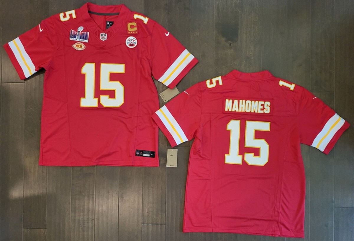 YOUTH Patrick Mahomes #15 Chiefs Stitched Home Red SBLVIII Jersey  Patches