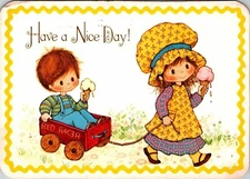 Continental Postcard Have A Nice Day Red Racer Boy and Girl Illustration