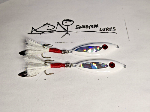 2 Cuillères Plomb Snodmar Flutter Jig 1/4 Oz - Pêche Ice Fishing Blanc/rouge