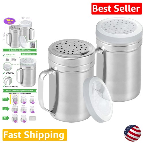 Large Stainless Steel Seasoning Shakers with Handle & Twist-Off Lids - 14 Oun...