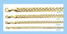 14K Yellow Gold Flat Bevelled Curb Cuban Link Chain Necklace Bracelet Cadena Oro