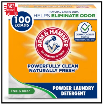 Arm & Hammer Laundry Detergent, Free of Perfume & Dyes, Powder, 100 Loads, 6.16
