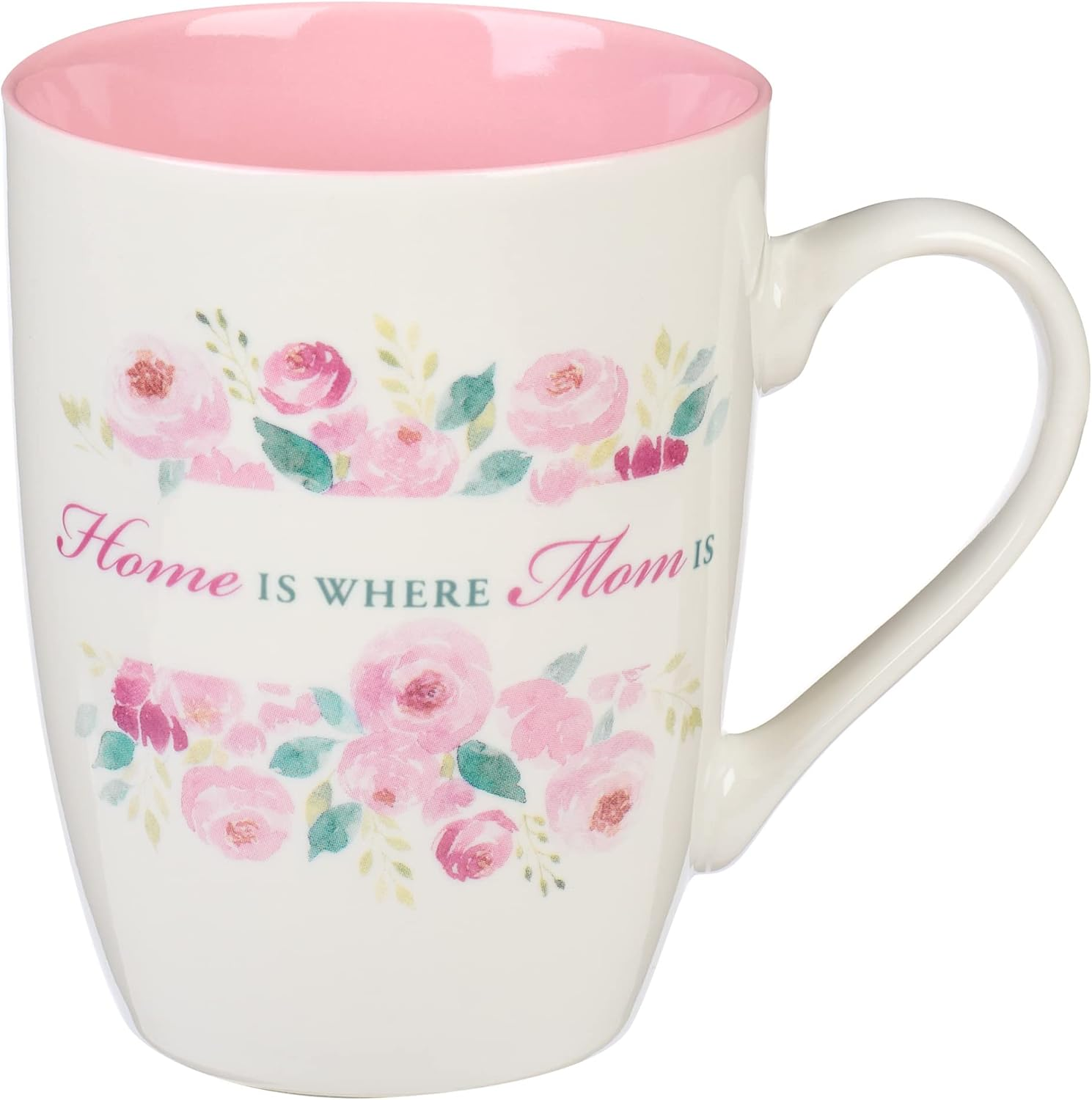 Special Coffee Mug for Mothers, Home Is Where Mom Is Pink Peony Flowers Inspirat